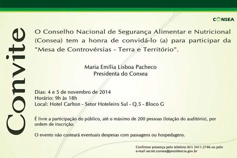 Convite - Mesa de Controvérsia Terra e Território e Soberania Alimentar