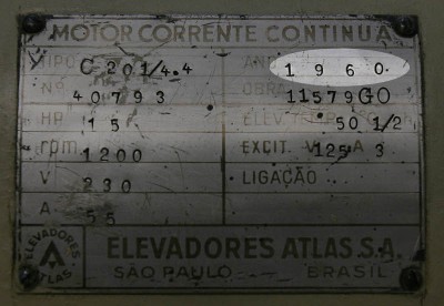 Ano de fabricação dos elevadores do Palácio